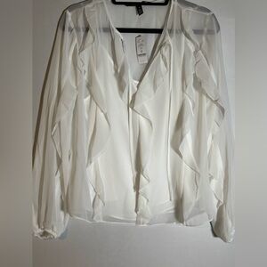 Elegant White Chiffon Blouse Size Medium White House Black Market NWT